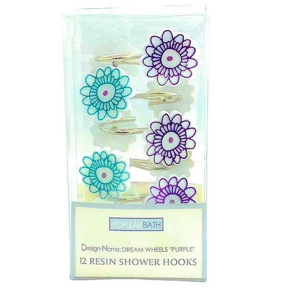 Dream Wheels Shower Curtain Hooks Purple Teal Flowers Set of 12 Popular Bath - Picture 1 of 10